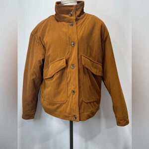 Bagatelle Collection Loose Fitted Saddle Brown Corduroy Puffer Jacket Sz large